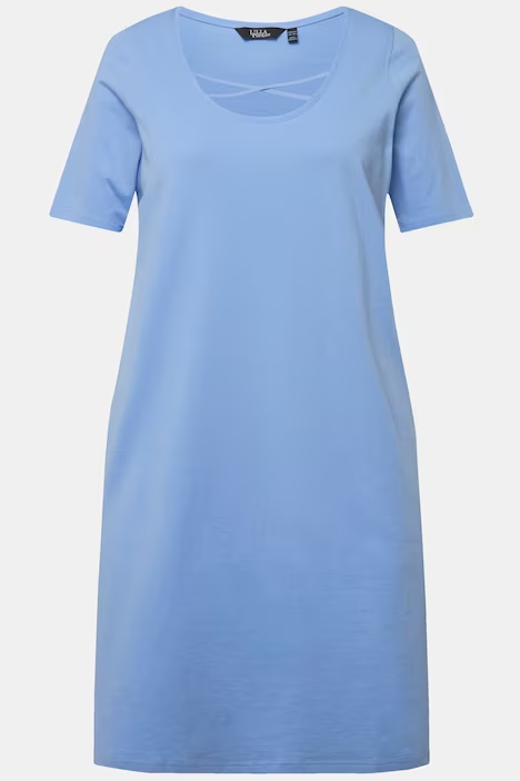 Jerseykleid, Zierbänder, A-Linie, Rundhals, Halbarm
