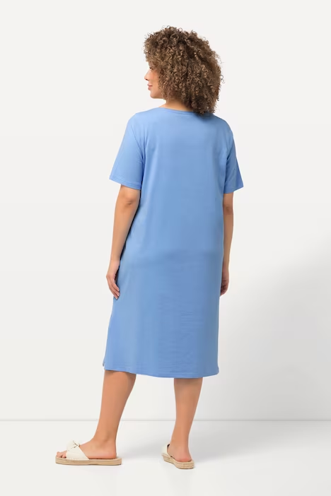 Jerseykleid, Zierbänder, A-Linie, Rundhals, Halbarm